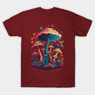 Retro 70s Colorful Rainbow Swirl Abstract Art Design for Girls Women T-Shirt